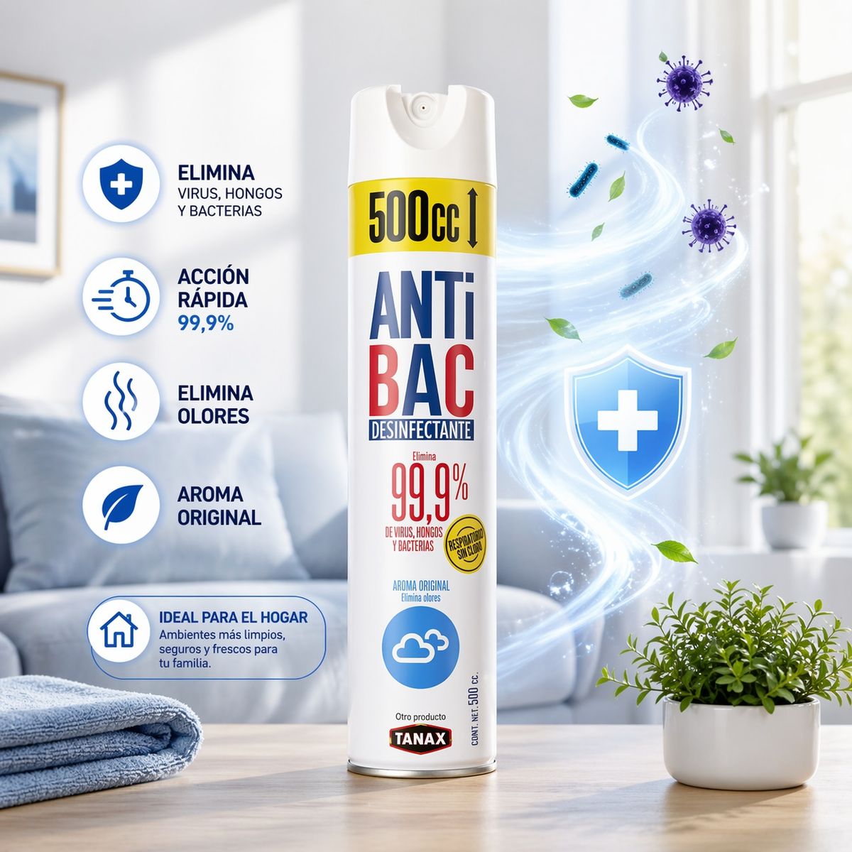TANAX - DESINFECTANTE Aerosol ORIGINAL 500CC ANTIBAC