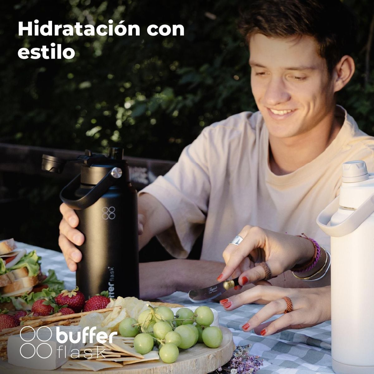 BUFFER FLASK - Termo Botella Agua Termica Buffer Flask Acero Inox 1L 2 en 1 - Negro