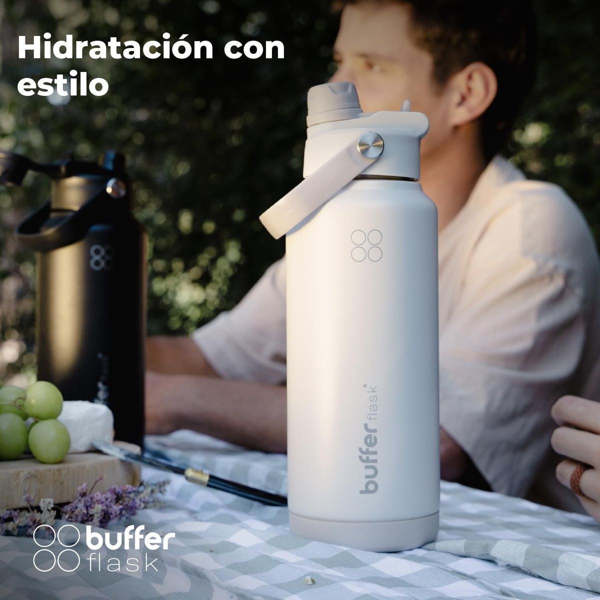 BUFFER FLASK - Termo Botella Agua Termica Buffer Flask Acero Inox 1L 2 en 1 - Blanco