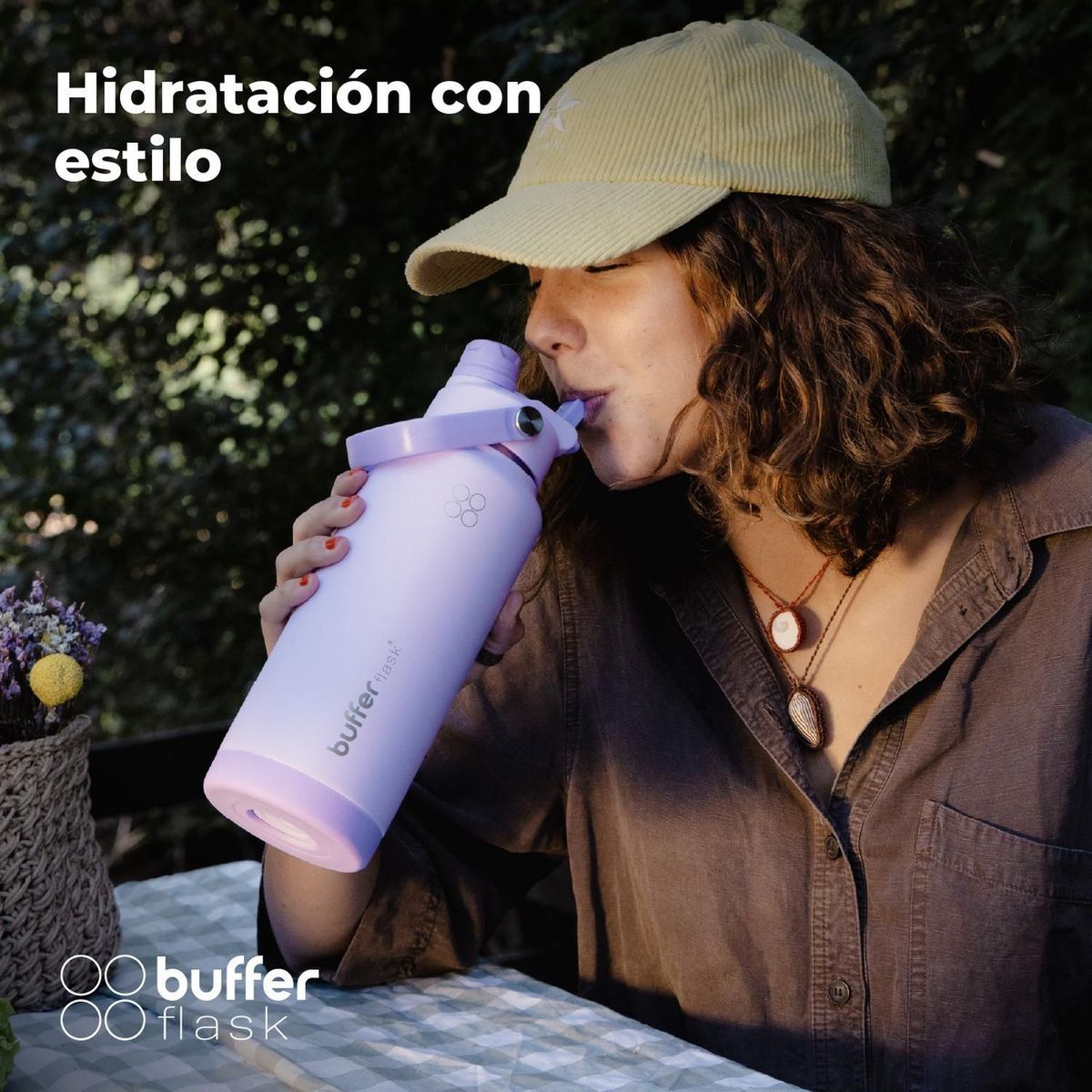 BUFFER FLASK - Termo Botella Agua Termica Buffer Flask Acero Inox 1L 2 en 1 - Lila