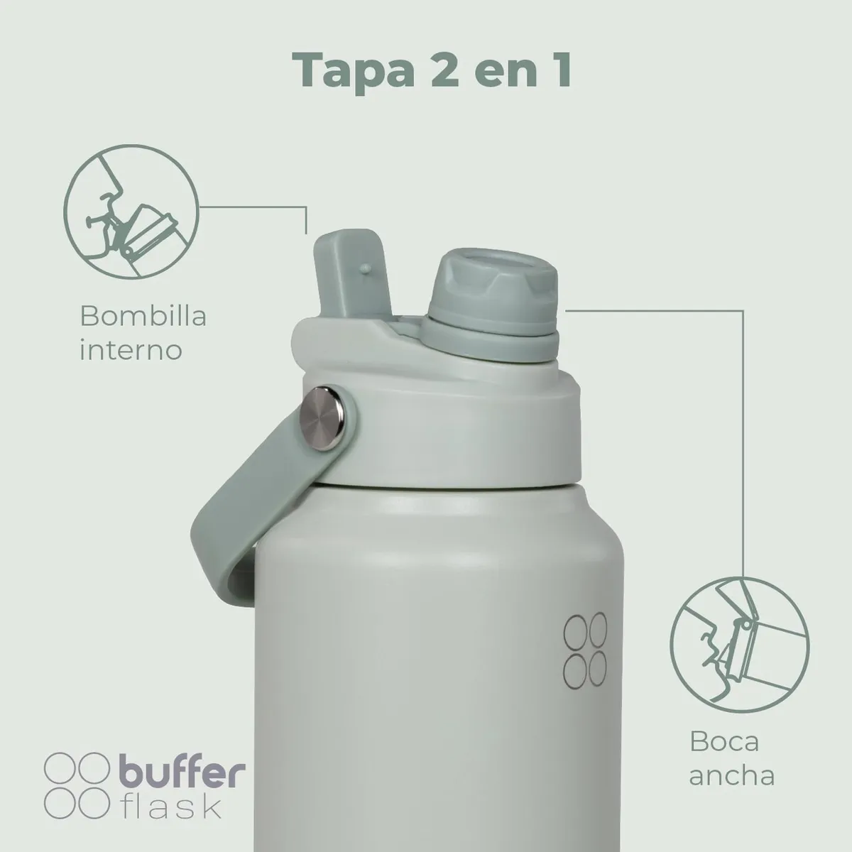BUFFER FLASK - Termo Botella Agua Termica Buffer Flask Acero Inox 1L 2 en 1 - Verde