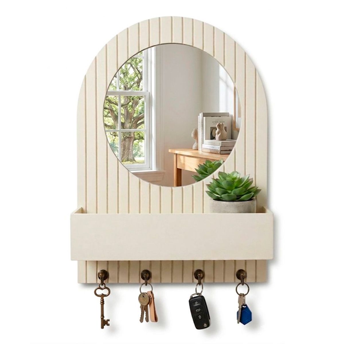 WAKESHOME - Repisa con Espejo Organizador Soporte de Pared para Llaves
