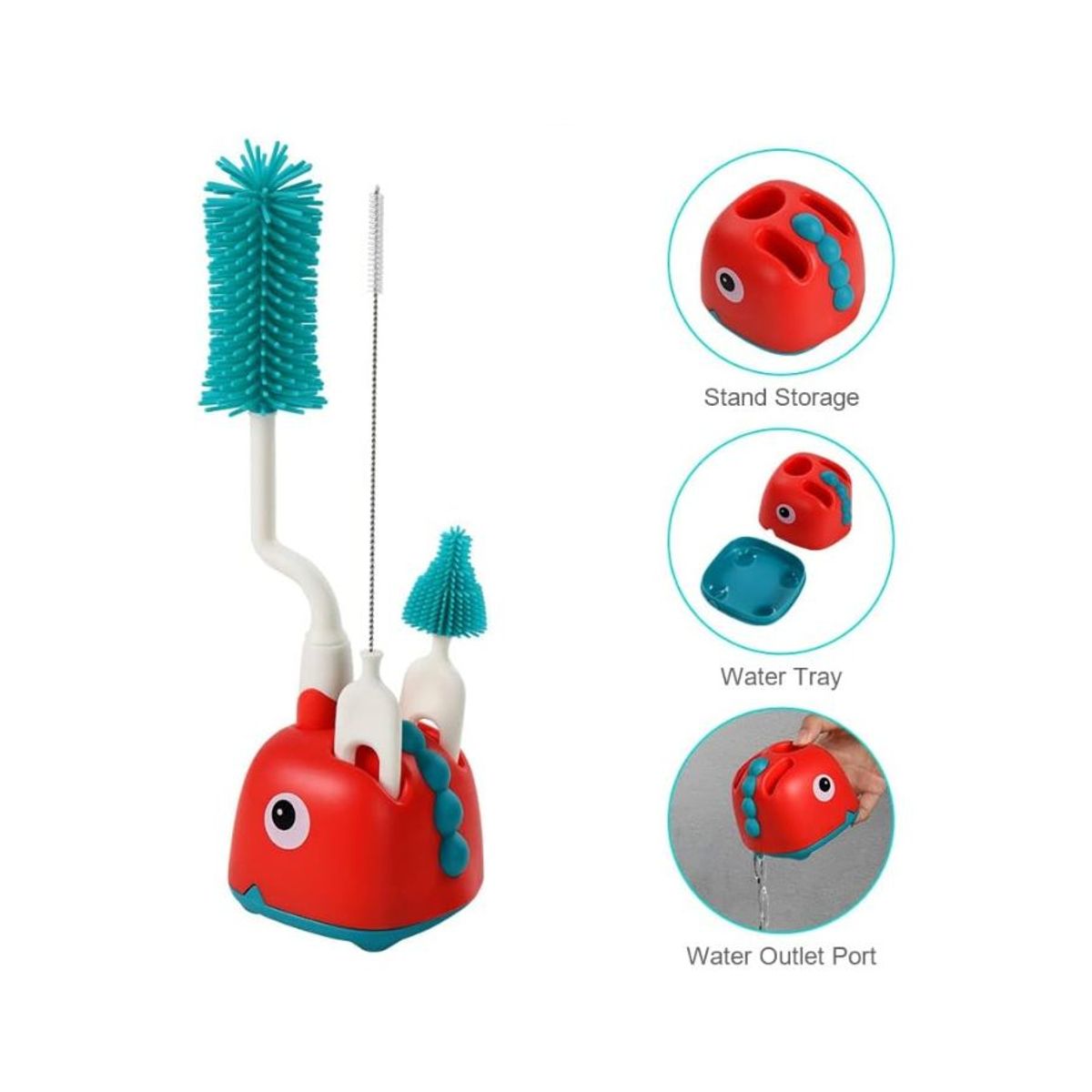 GENERICO - Juego De Limpieza De Biberones Silicona 3 En 1 Rojo
