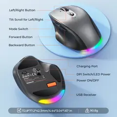 MEETION - Mouse Inalambrico 2 BT+USB Ergonomico BTM007