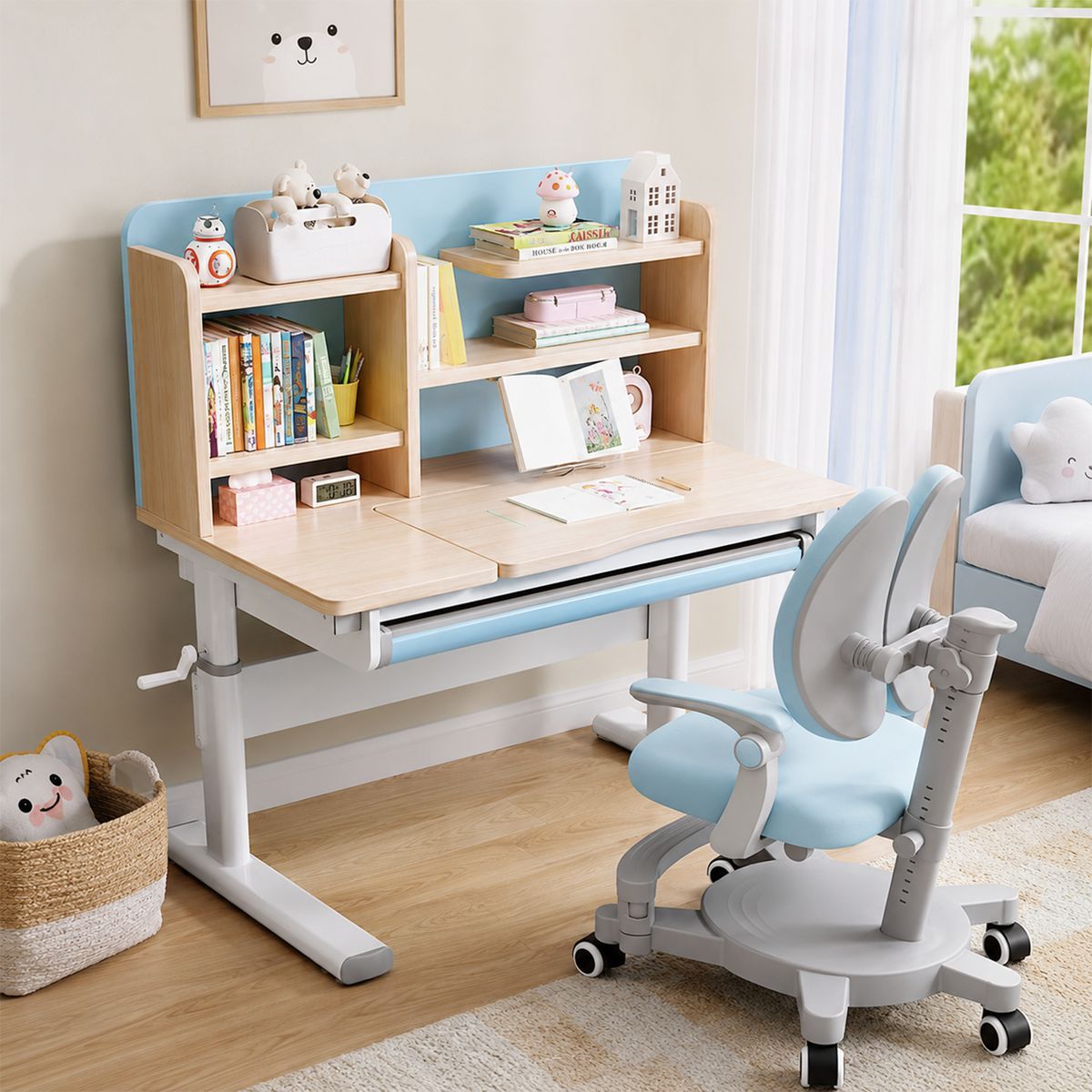 GENERICO - Escritorio infantil ergonómico altura ajustable + tablero inclinable, estantes y cajón