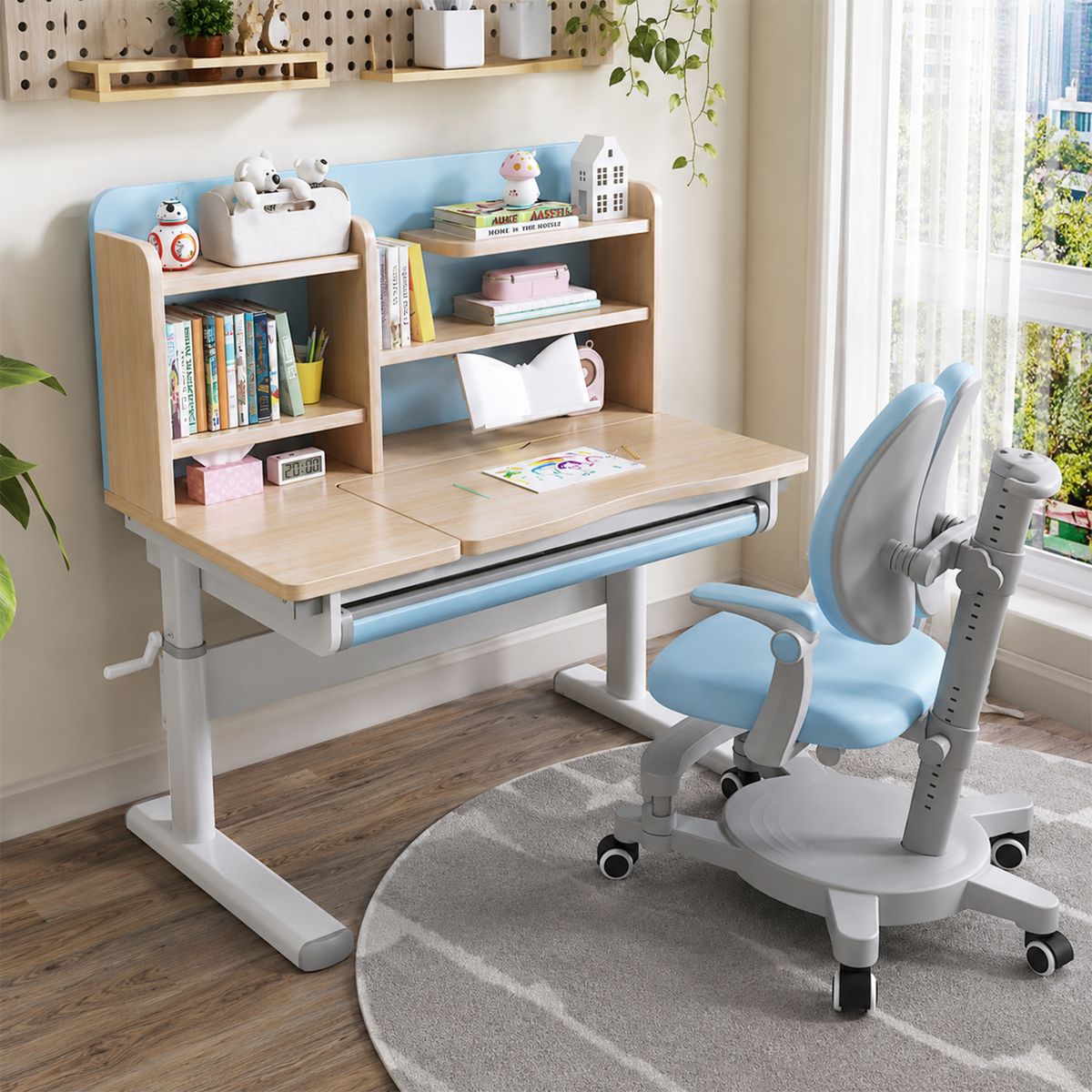 GENERICO - Escritorio infantil ergonómico altura ajustable + tablero inclinable, estantes y cajón