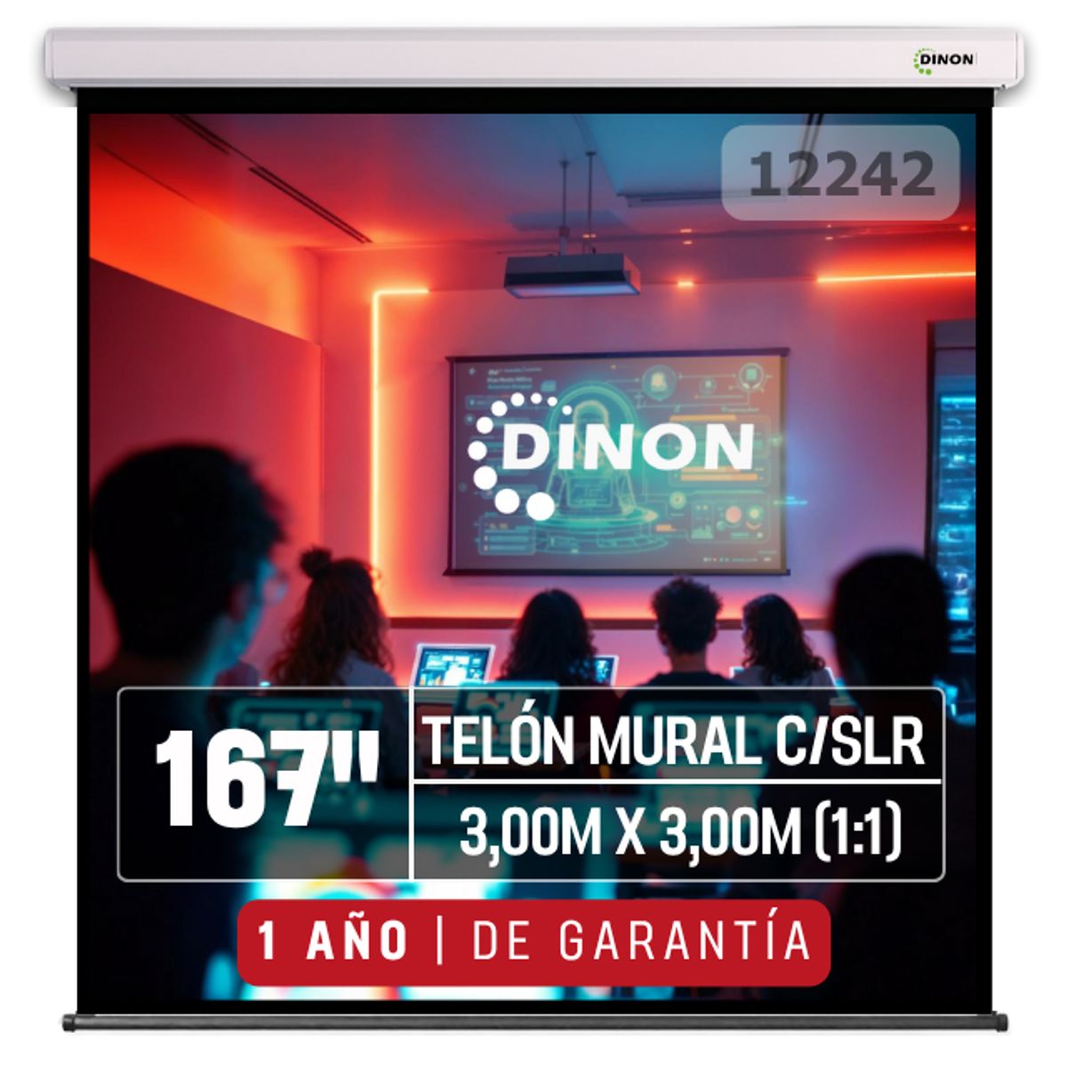 DINON - Telón Mural Slr Dinon 167 3,00mx3,00m 11 1 Año Garantía
