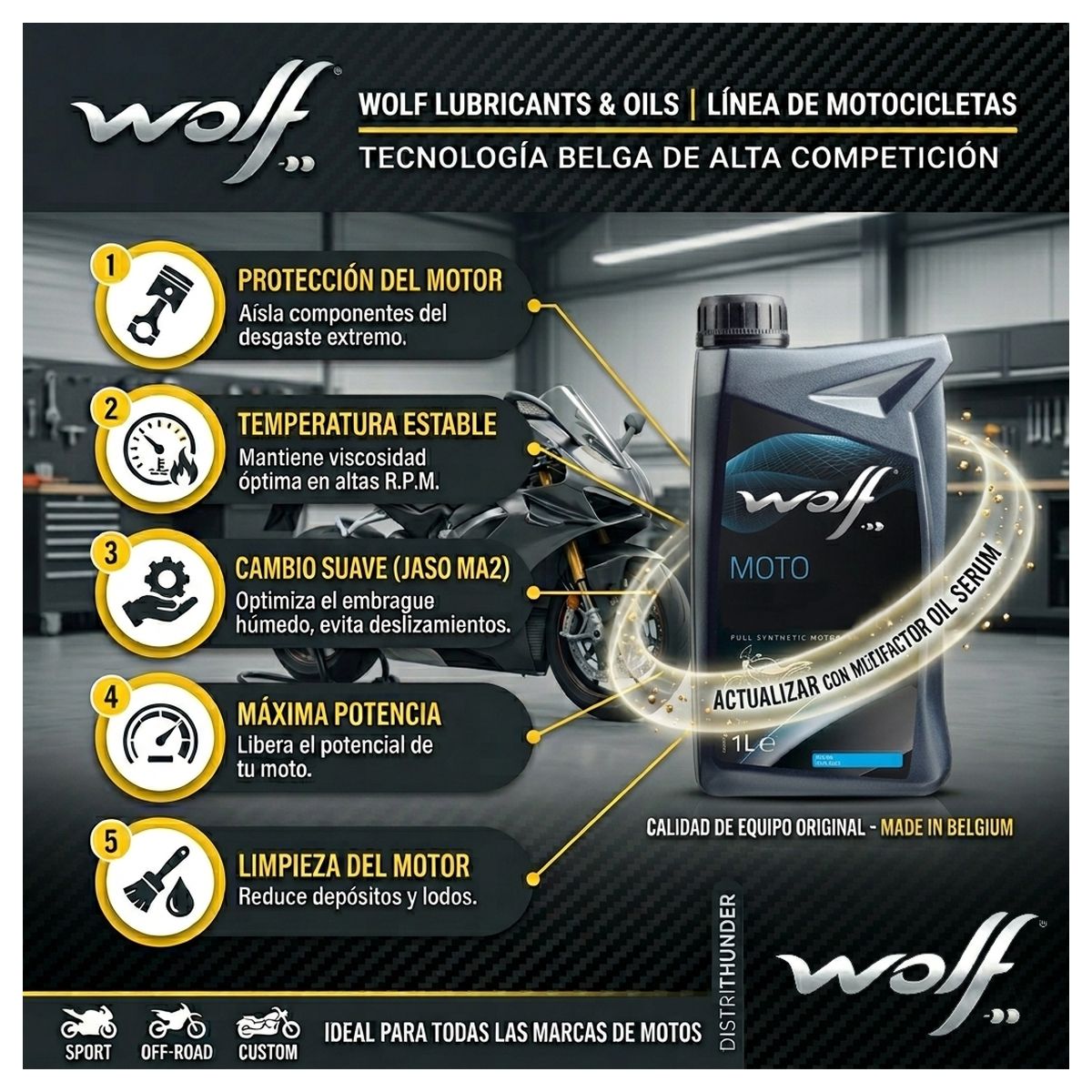 GENERICO - ACEITE MOTO 4T 15W50 1L CHRONO SEMISINTETICO WOLF