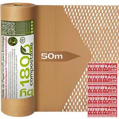 180 COMPOSTABLE - Rollo Papel Kraft Panal Abeja 51cm x 50m Embalaje Ecológico