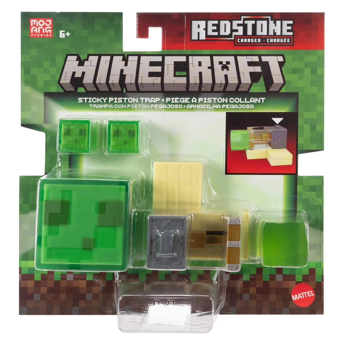 MATTEL - MINECRAFT 3.25 PULADAS CON MECANISMO DE ACTIVACIÓN DE PIEDRA ROJA - TRAMPA CON PISTON PEGAJOSO