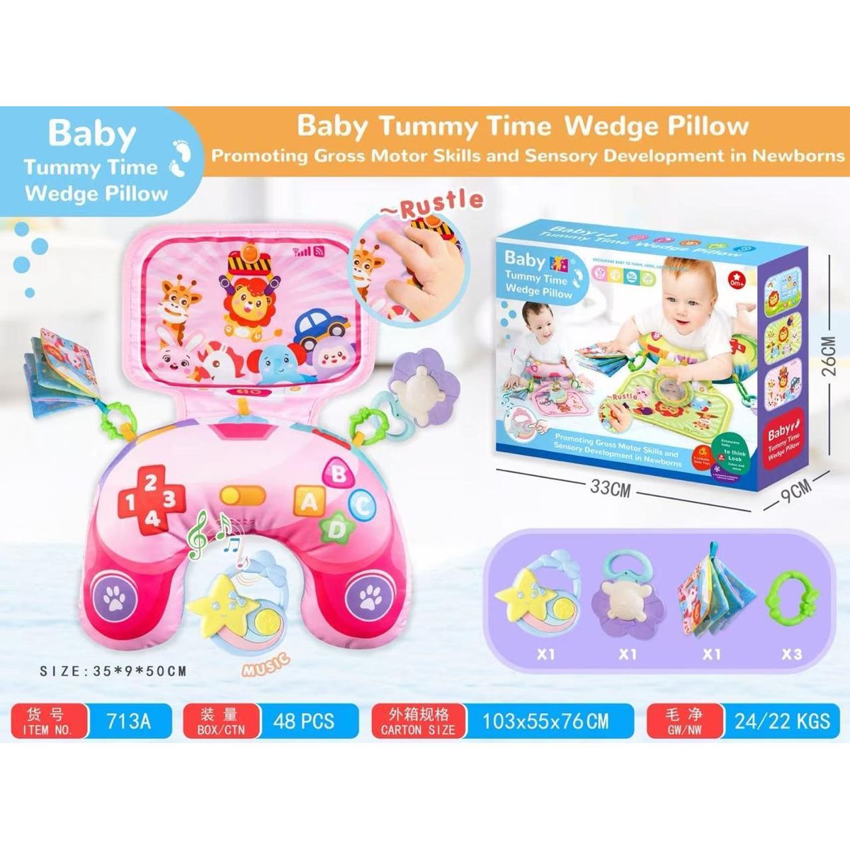 GENERICO - Cojin Sensorial Tummy Time, Almohada Bebe Boca Abajo