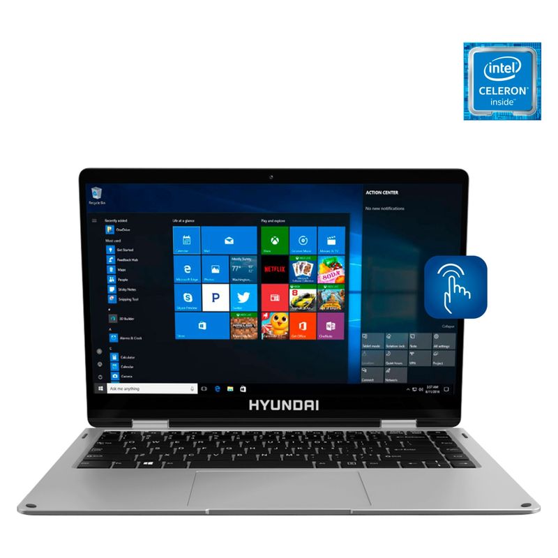 HYUNDAI - Notebook 2 En 1 Touch Intel Celeron 4GB RAM 64GB SSD 13.3" (Teclado y sistema en Inglés-configurable al español)