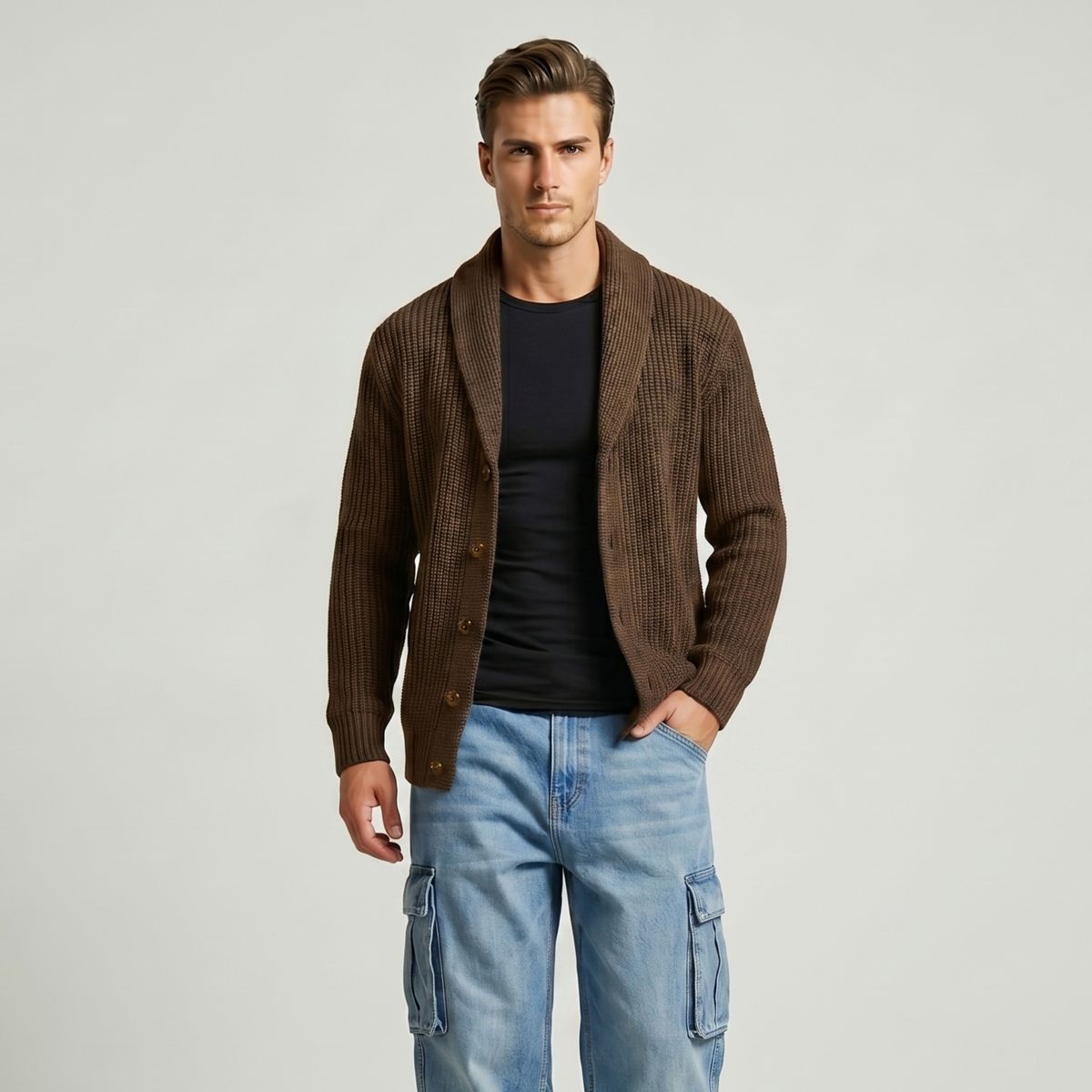 D'JOE - Cárdigan Hombre Tejido Premium Cuello Smoking Con Botones