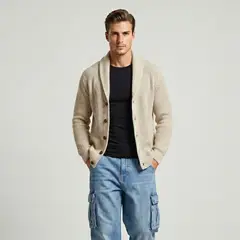 D'JOE - Cárdigan Hombre Tejido Premium Cuello Smoking Con Botones