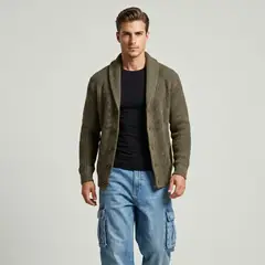 D'JOE - Cárdigan Hombre Tejido Premium Cuello Smoking Con Botones