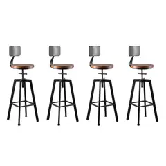 GLOBAL LATIN GROUP - Pack 4 Taburete Silla Bar Cocina Piso Alto Madera Metal Estilo Industrial