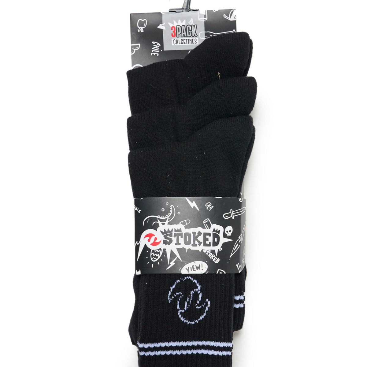 STOKED - Calcetines Unisex Tripack Long Negro Stoked