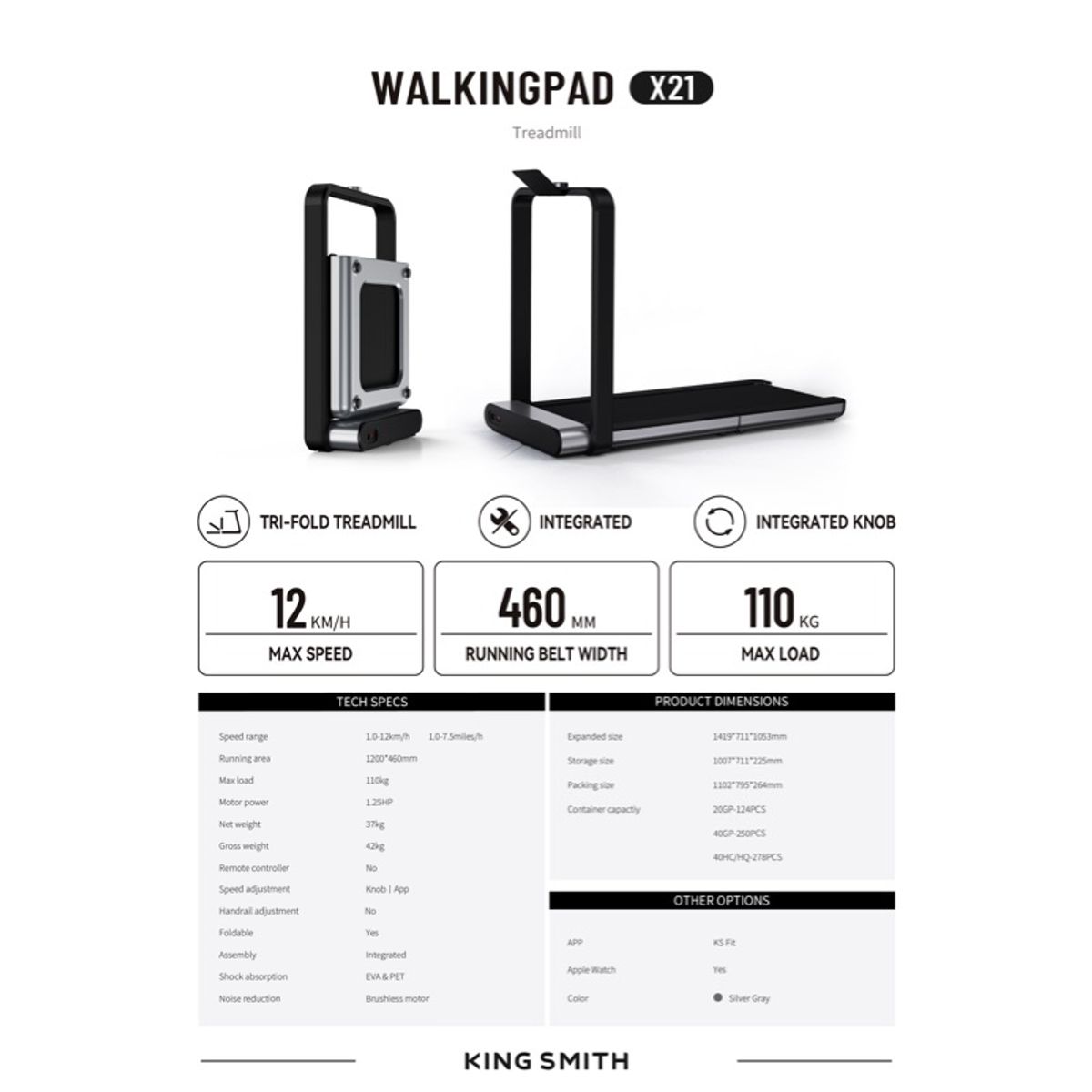 KingSmith WalkingPad X21 Trotadora plegable doble, marca KINGSMITH - Foto 2