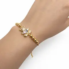 GENERICO - PULSERA DORADA AJUSTABLE DISEÑO DE OSITO BAÑO DE ORO