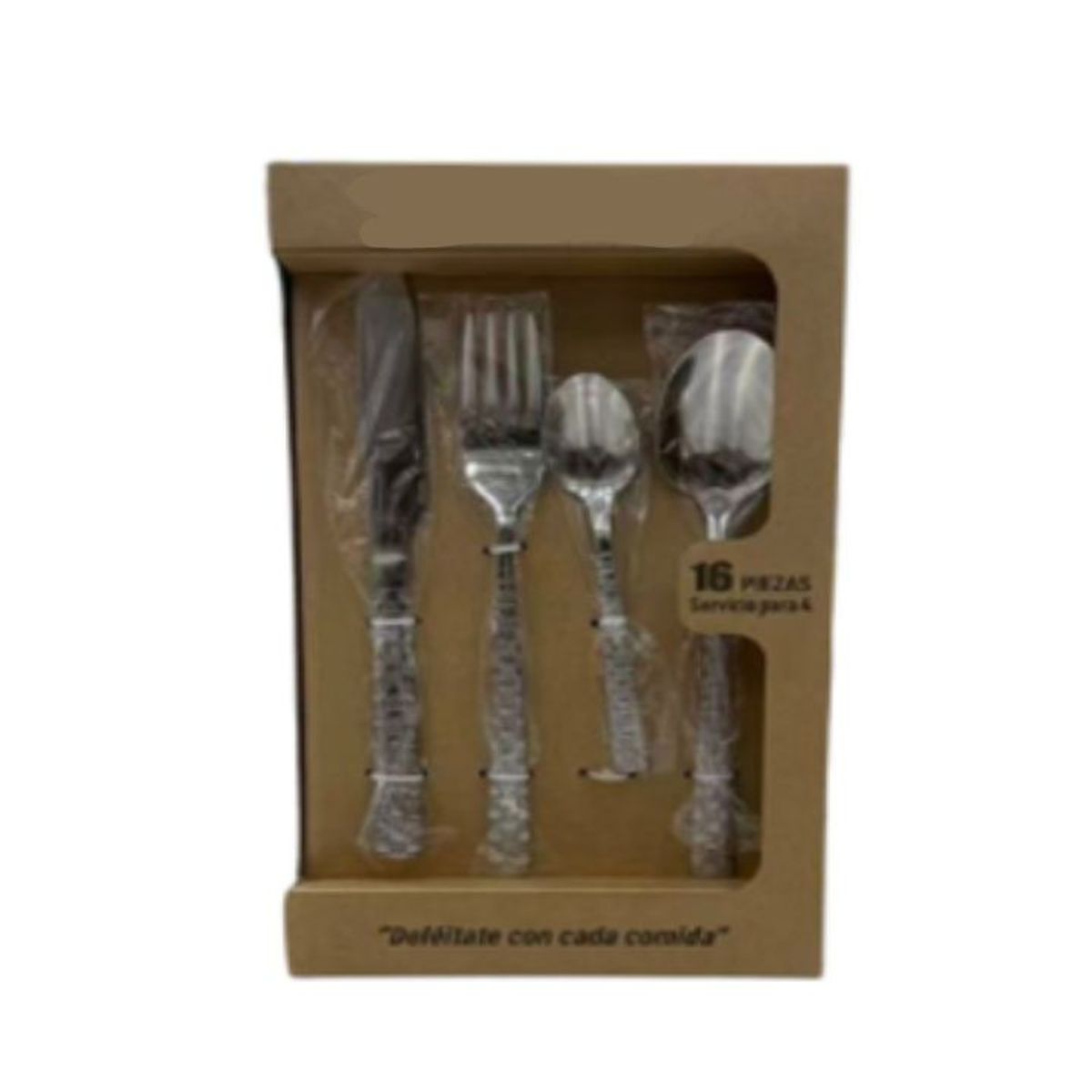 GENERICO - Set De Cubiertos De Acero Inoxidable 16Pcs- Plateado Servicio Para 4 - Medidas 15,20,20,25cm 1 Juego