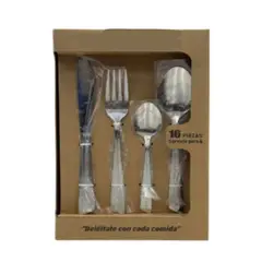GENERICO - Set Cubiertos De Acero Inoxidable 16 PCS Plateado - Servicio Para 4 Personas - Medidas 15,20,20,25cm
