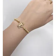 GENERICO - PULSERA DORADA AJUSTABLE DISEÑO DE OSITO BAÑO DE ORO