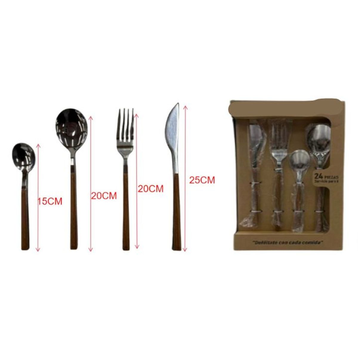 GENERICO - Set De Cubiertos De Acero Inoxidable 24 Piezas - Plateado - Medidas 15-20-20-25cm Calidad Premium