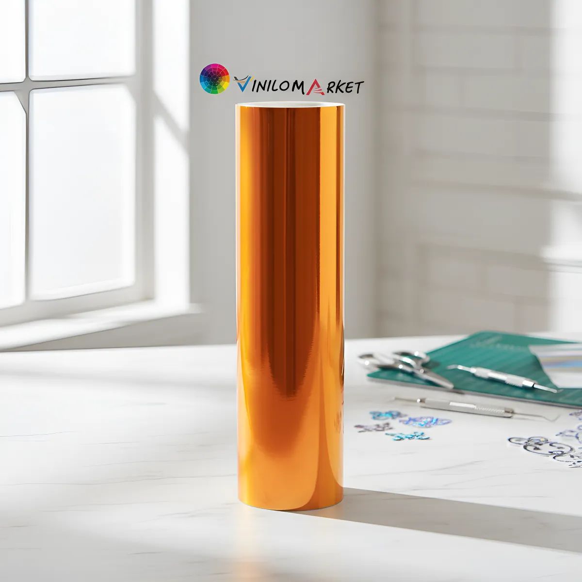 NEON - Vinilos Adhesivos De Corte Holograficos -Arcoiris Cromo Naranja 61 Cms X Mts
