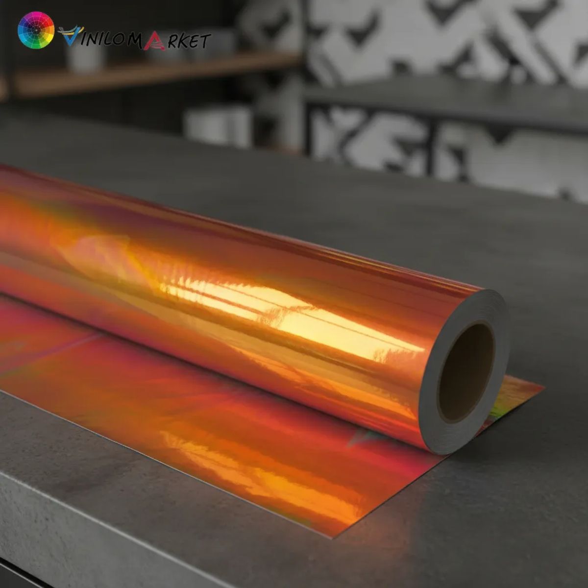 NEON - Vinilos Adhesivos De Corte Holograficos -Arcoiris Cromo Naranja 61 Cms X Mts