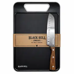 BLACK BULL - SET TABLA DE PICAR + CUCHILLO SANTOKU ACERO INOXIDABLE