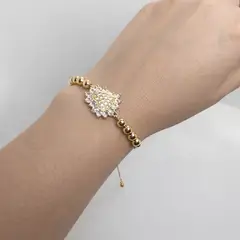 GENERICO - PULSERA DORADA AJUSTABLE DISEÑO DE CORAZON BAÑO DE ORO
