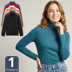UTILISIMO - Camiseta Polera Polar Primera Capa Cuello Beatle Manga Larga Colores Surtidos Mujer