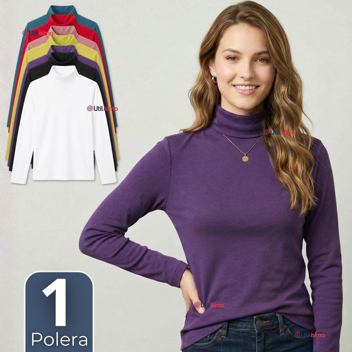 UTILISIMO - Camiseta Polera Polar Primera Capa Cuello Beatle Manga Larga Colores Surtidos Mujer