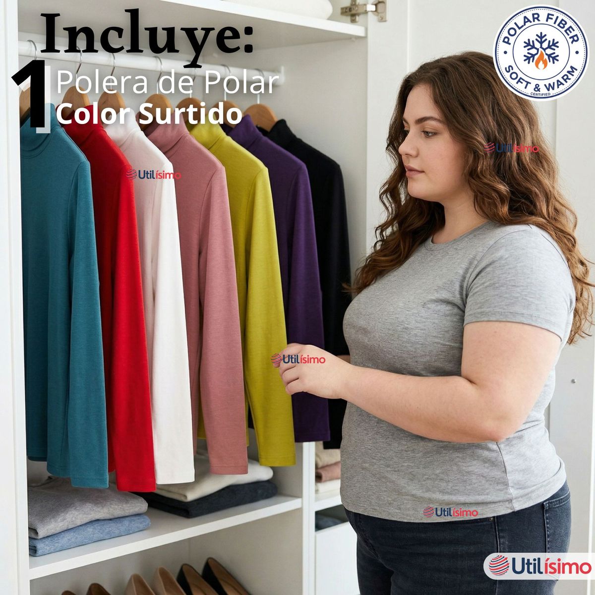 UTILISIMO - Camiseta Polera Polar Primera Capa Cuello Beatle Manga Larga Colores Surtidos Mujer