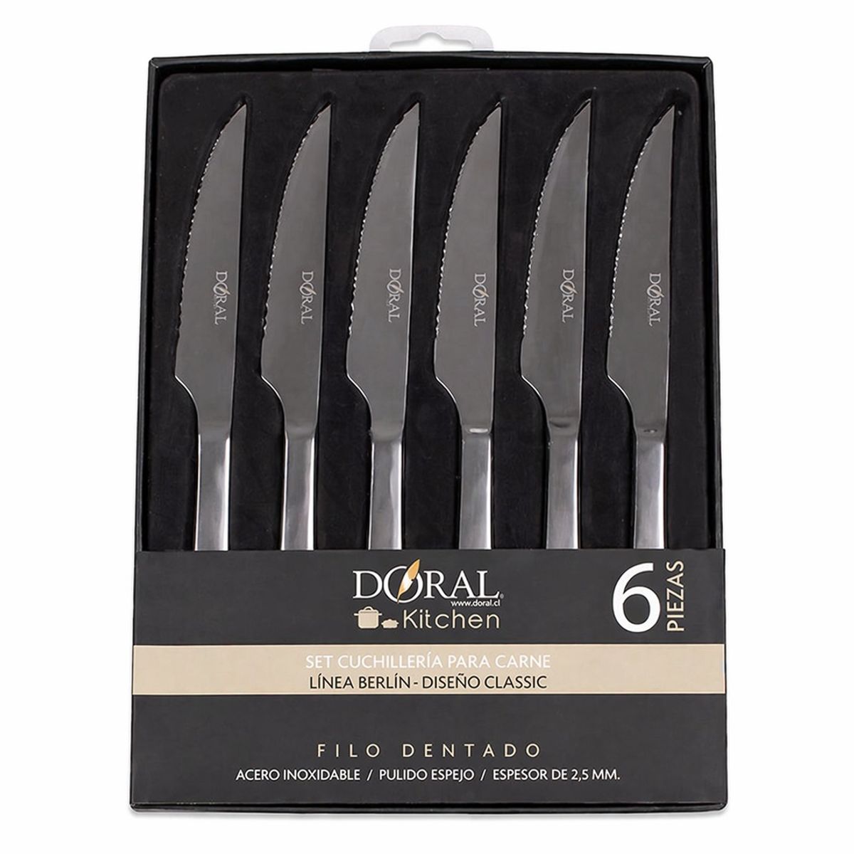 DORAL - SET DE 6 CUCHILLOS PARA CARNE ACERO INOXIDABLE LINEA BERLIN DORAL