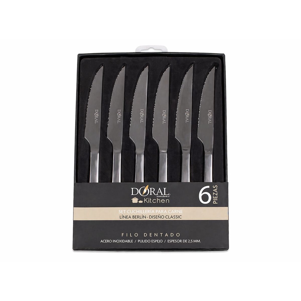 DORAL - SET DE 6 CUCHILLOS PARA CARNE ACERO INOXIDABLE LINEA BERLIN DORAL