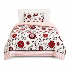 GENERICO - Cubrecama de Invierno Plush con Chiporro 1.5 Plazas Diseño Floral Rojo Reversible suave