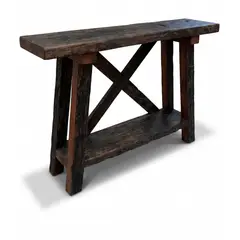GENERICO - Arrimo Consola de Madera Rústica con Estante Inferior y Cruzeta - Diseño Hecho a Mano