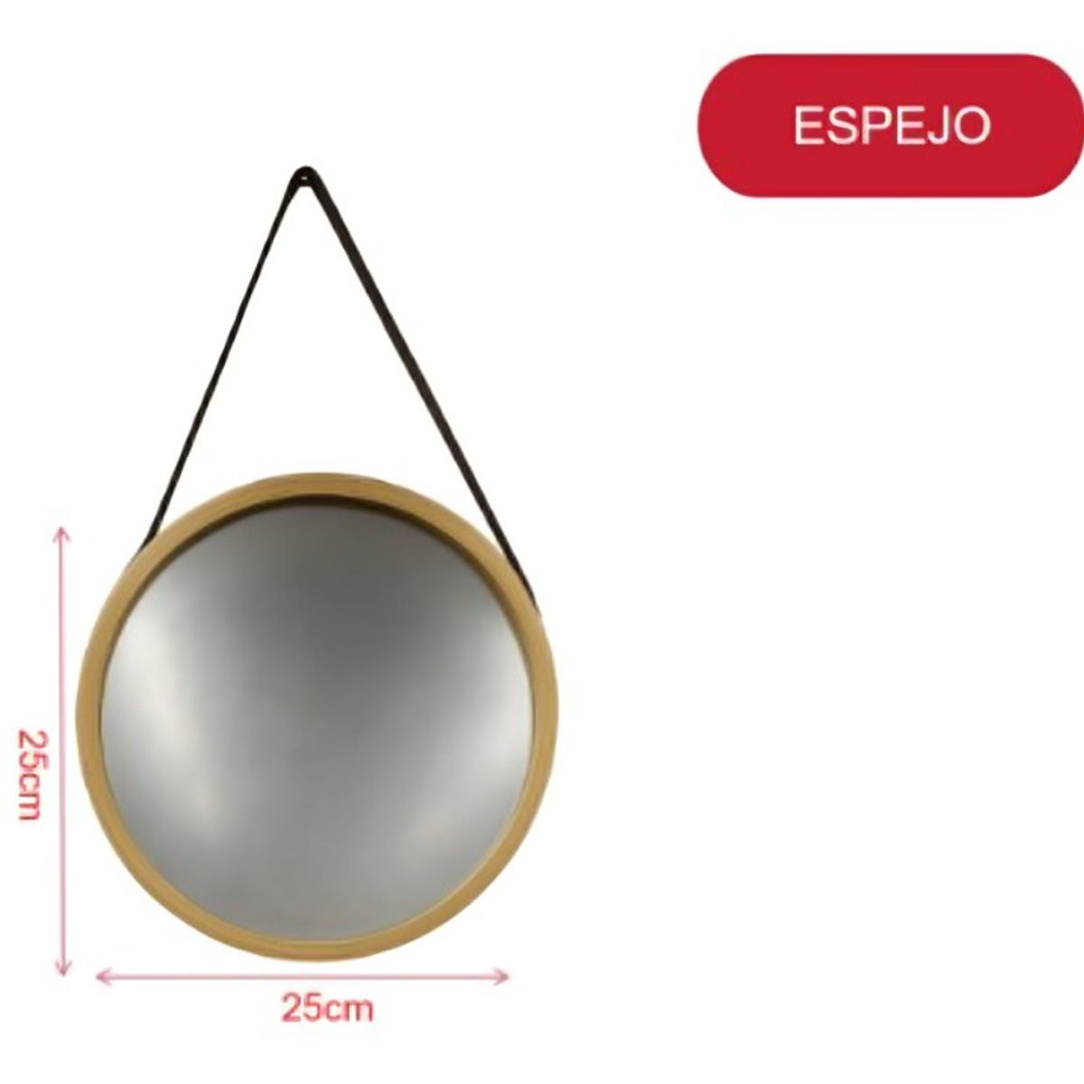 GENERICO - Espejo Decorativo Redondo con Marco y Colgante Espejo de Pared