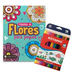 LATINBOOKS - Libro mandalas de flores para peques + 18 lápices de colores
