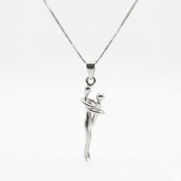 Collar Abrazo Eterno Mama e Hijo Plata Ley 950 Plateado TALLA UNICA