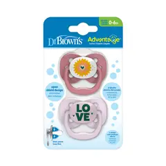 DR BROWN'S - Pack 2 Chupetes Advantage 0-6 Meses Con Tapa Dr. Brown´s Amor Lavanda