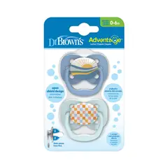 DR BROWN'S - Pack 2 Chupetes Advantage 0-6 Meses Con Tapa Dr. Brown´s Amanecer Azul