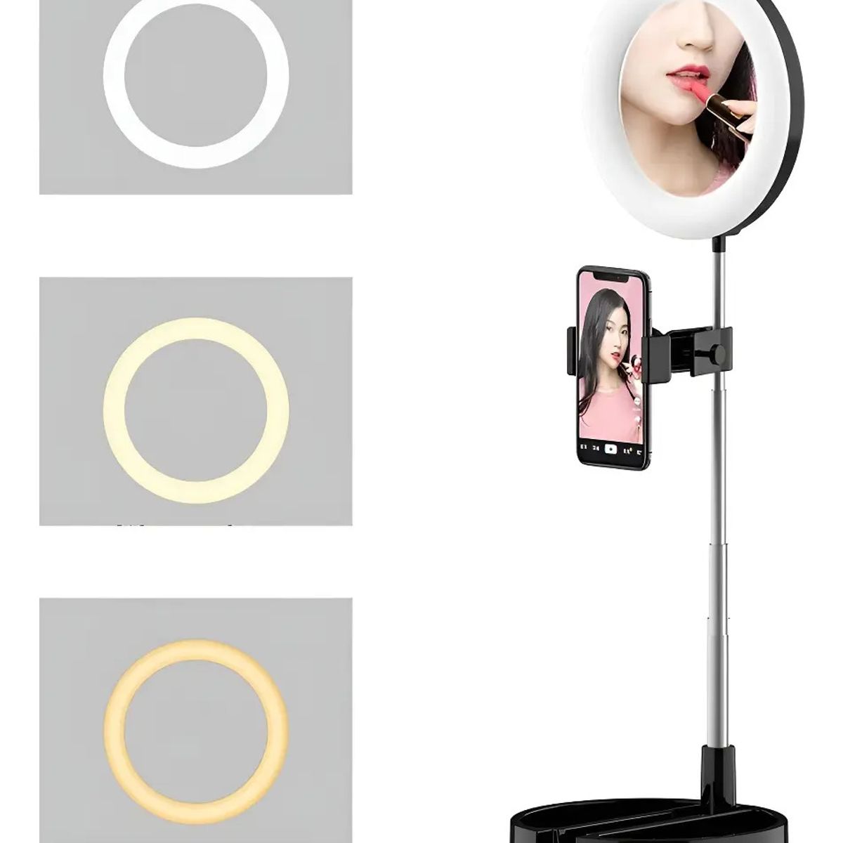 GENERICO - Anillo Aro Luz Led 16cm Espejo Maquillaje + Soporte Celular