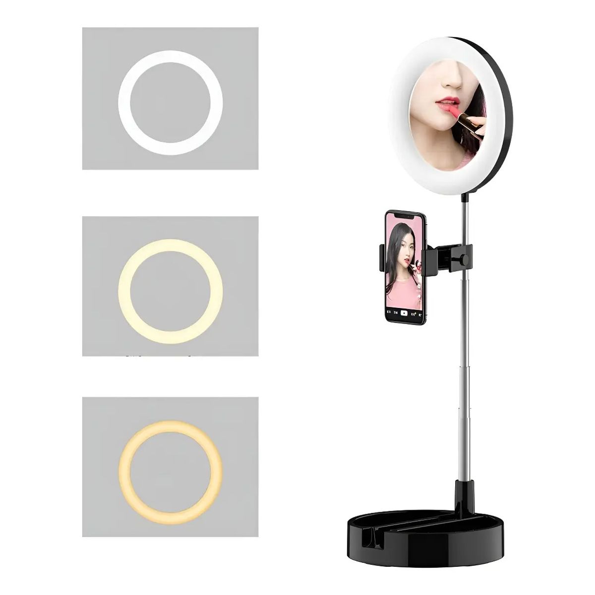 GENERICO - Anillo Aro Luz Led 16cm Espejo Maquillaje + Soporte Celular