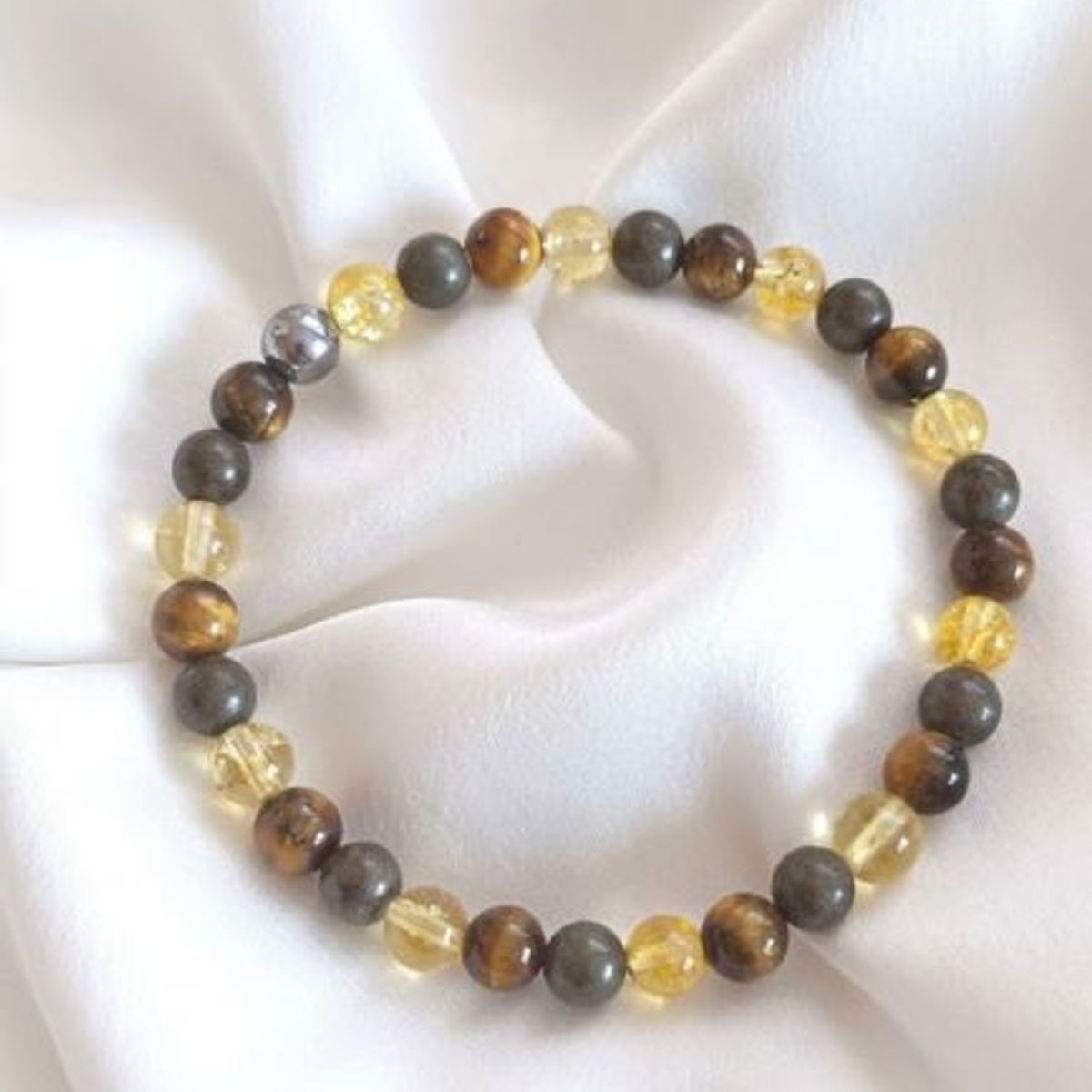 GENERICO - Pulsera Abundancia Ojo de Tigre, Citrino y pirita