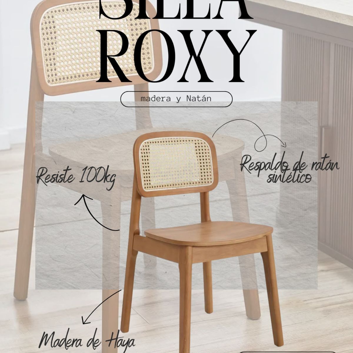 HABITA2 CHILE - Pack 2 Sillas de Madera y Ratan Roxy