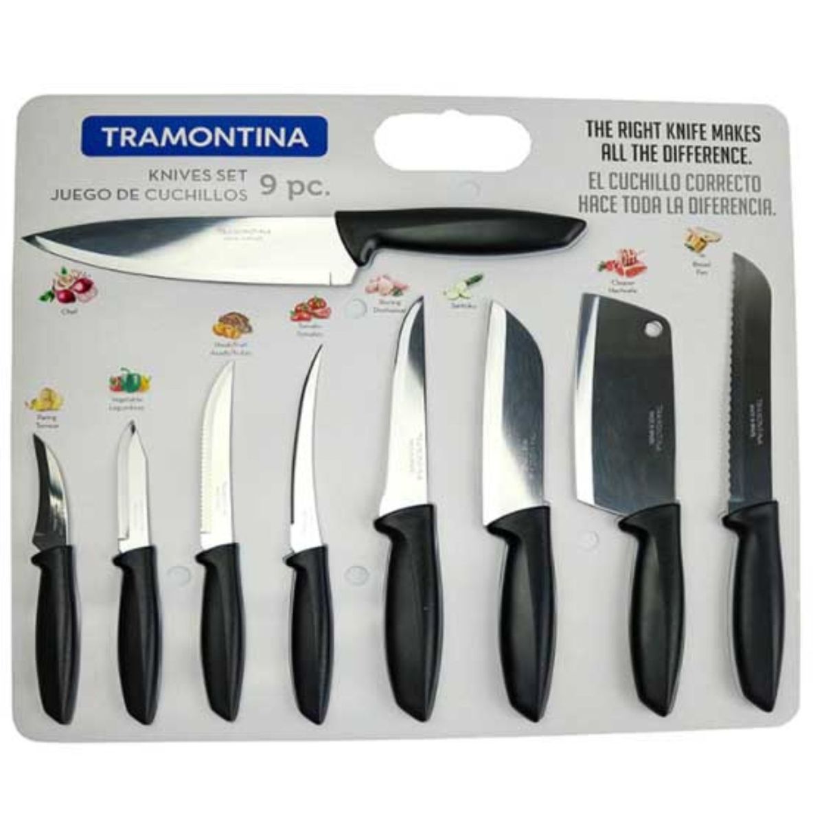 TRAMONTINA - Set 9 Cuchillo Tramontina Acero Inoxidable Plenus Negro