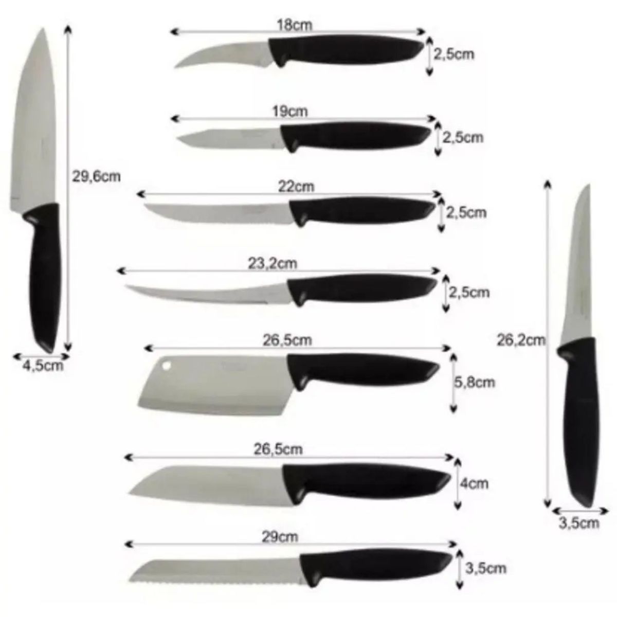 TRAMONTINA - Set 9 Cuchillo Tramontina Acero Inoxidable Plenus Negro