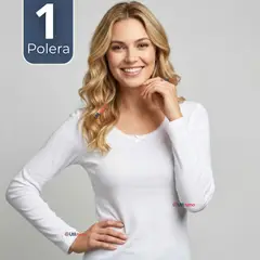 UTILISIMO - Camiseta Polera Algodón Primera Capa Manga Larga Blanco Mujer